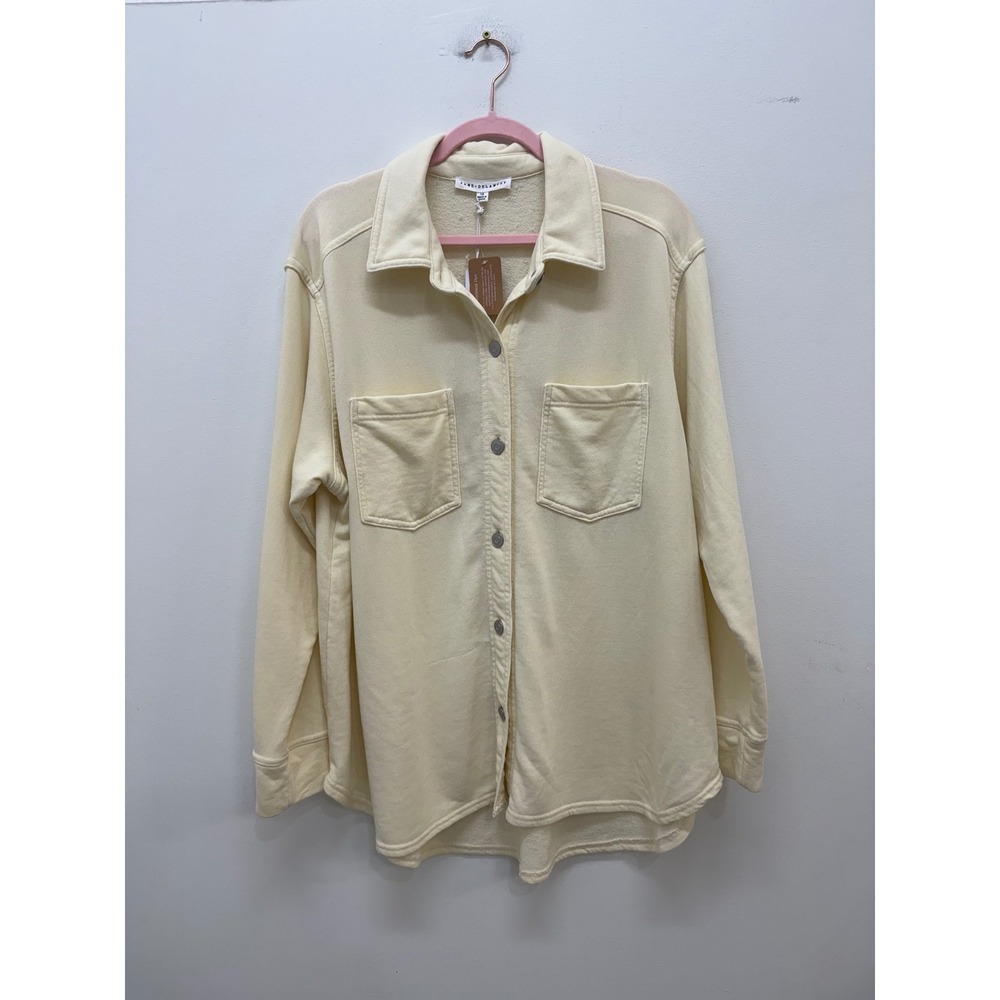 Jane & Delancey Button Down Shirt 1X Cream Long Sleeve Fleece Lined Top Flawed